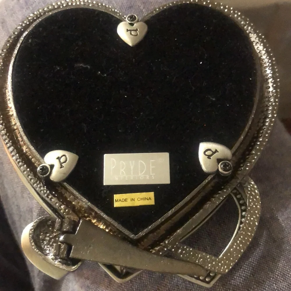 Pryde Interiors Photo/Picture Frame Double Heart Pewter 10.5x5”